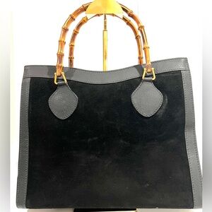Gucci Diana Bamboo Top Handle Bag in Black Suede